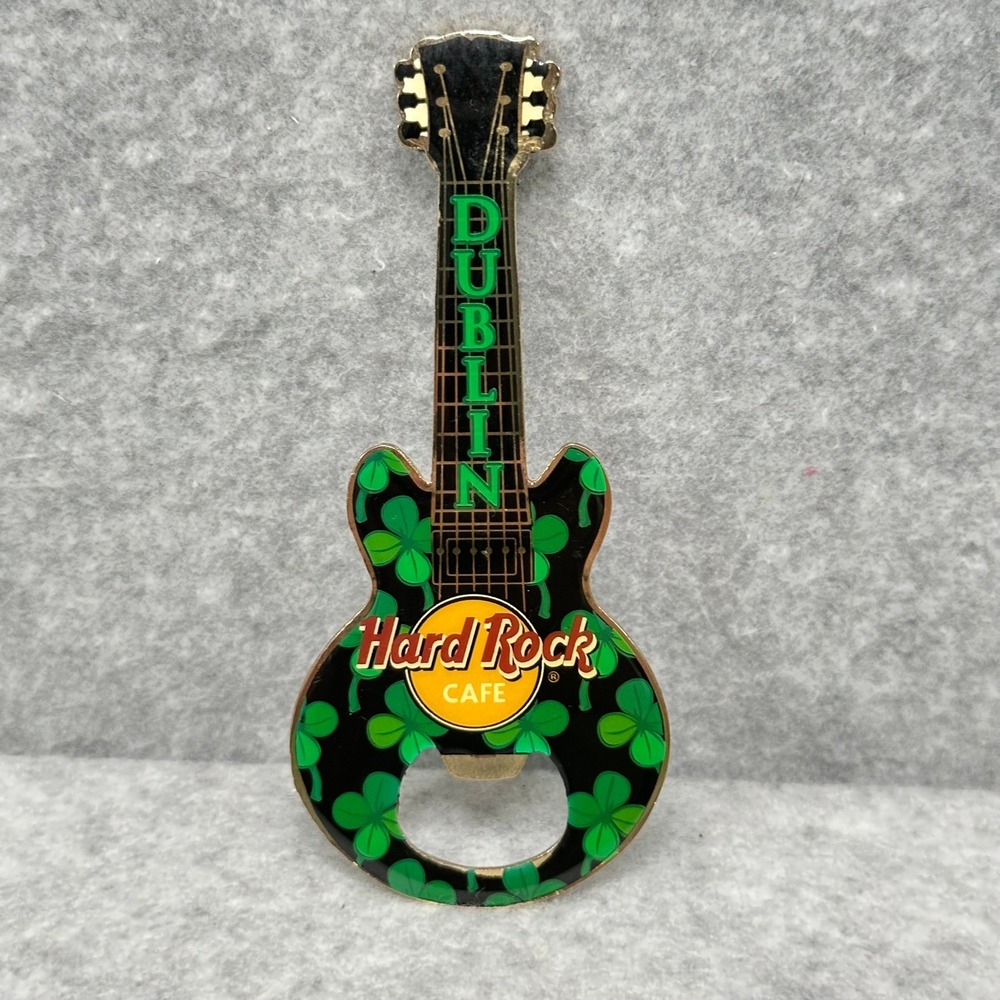 Hard Rock Cafe Dublin Guitar Bottle Opener Shamrocks St Patricks Day Collectible